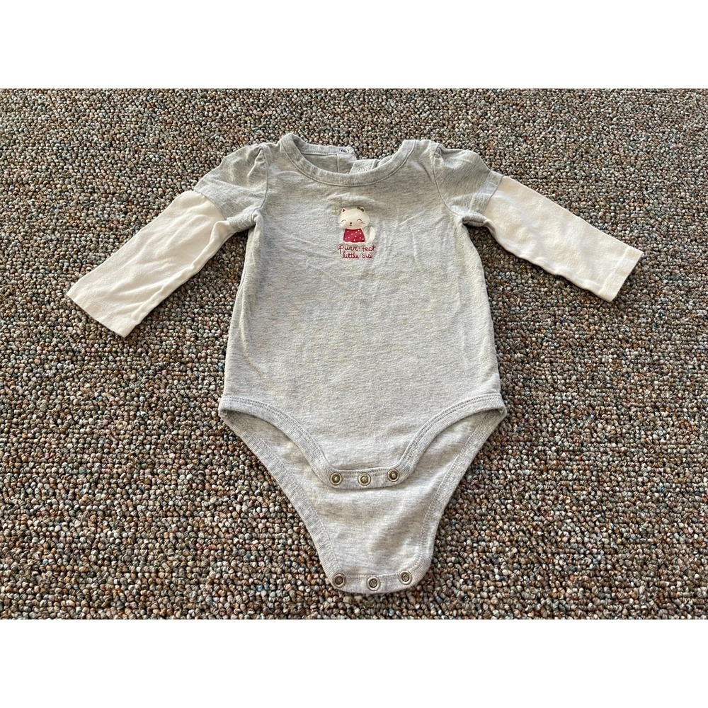 Jumping Beans Girls Gray Purr-fect Little Sis Cat Bodysuit 9M